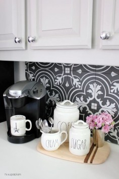 Hi Sugarplum | Kitchen Makeover Reveal Create a cheerful start to your morning with an organized coffee station. I found these darling containers at HomeGoods. (sponsored pin)