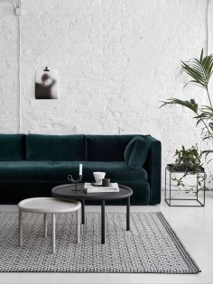 I like the textured wall, and how the green couch looks in front of it - This is the colour scheme I am going for.