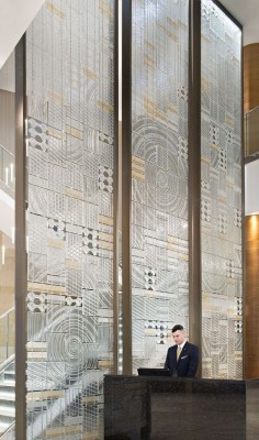 I love the pattern wall for huge dividers! Reminds me of frank Lloyd wrights design