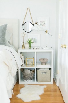 IKEA Kallax as a Nightstand, add contact paper or paint to the inside and legs to the bottom