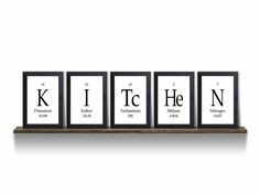 Kitchen Periodic Table Framed 5 Piece Wall Plaque Set Each Plaque 5"" x 7"" - Geeky Home Decor