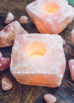 Love is all you need! These beautiful pink rose quartz tealight candle holders are the perfect natural crystal decor to add to any room or meditation space.