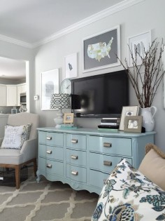 Love this dresser in the living room for storage - In Willows house it could go on the wall left of fireplace.