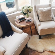 Major snaps to @Ali Hartwell for mastering the (difficult) art of decorating the area in front of a bay window, with two beautiful swoop-arm chairs found #onOneKingsLane!!
