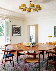 Midcentury Dining Room with oversized dining table