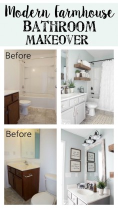 Modern Farmhouse Bathroom Makeover | Bless'er House - So many great ideas to create charm in a builder grade bathroom!
