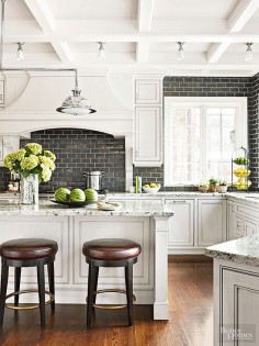 Realize the untapped potential of kitchen ceilings. For the often overlooked area overhead, shallow coffers shake up small spaces, while moldings complementing the shape of an island or work space below can help define larger