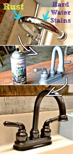Remodel your bathroom starting from a faucet that has get spray painting. | 30 Low-Budget Makeovers You Could Do With Spray Paint
