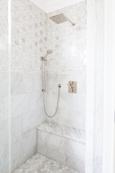 Shower with Marble Hexagon Tiles