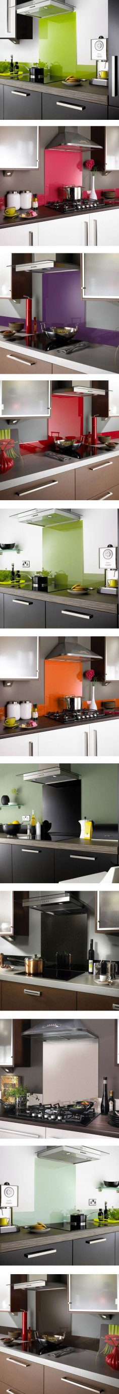 Splashbacks! An exciting new range of glass kitchen splashbacks in a spectrum of striking colours and designs to add a bright and unique finish to your kitchen and cooking area. Bold colours to shimmering metalilics and eye-catching sparkles!