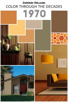 We’re celebrating our 150th Anniversary with a look back at color palettes through the years, including this groovy decade, the 1970s. As the “Earth Movement” begins in earnest, earth tones dominate the era. Rusts, golds, browns and mustard yellows show up in fabrics, on walls and in appliances. Looking to add a ’70s vibe to your pad? Try Amber Wave SW 6657, Bakelite Gold SW 6368, Jute Brown SW 6096 and Avocado SW 2861.